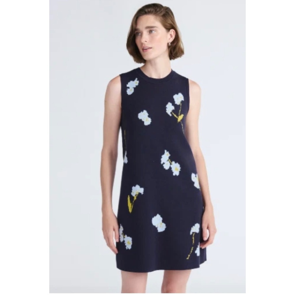 Free Assembly Navy Blue Floral Sleeveless Sweater Dress Small